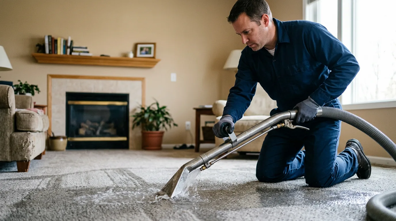 Water damage restoration technician working near Deerfield, VA